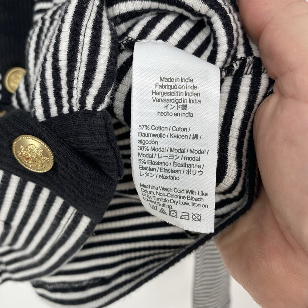 J.Crew Vintage Rib Lady Jacket XS Black White Stripe Gold Button Cardigan - Picture 6 of 7